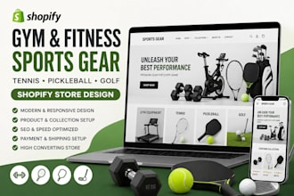 design gym equipment fitness sports gear tennis pickleball golf shopify store
