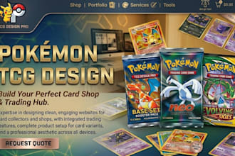 design pokemon website trading card, pokemon shopify store trading card website