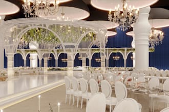 design3d planning wedding hall in 3ds max vr tour, custom wedding with 3drender