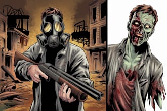 draw apocalypse genre comic page with my dark art style