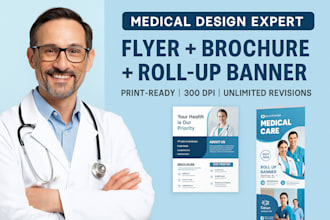design medical flyer, brochure, and roll up banner for healthcare