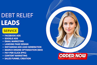 generate debt relief leads settlement leads debt relief website, landing page