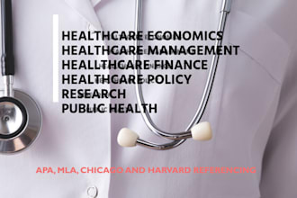 write healthcare economics, finance, management, assigned policy, informatics