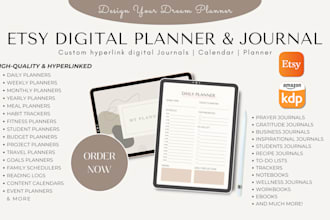 design etsy digital products, planners, journals, calendars