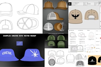 design 3d mockup and techpack of hat, cap and hoodie