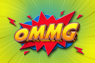 do 3d comic, kids, cartoon, pop art, child logo words or label