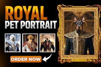 create a custom royal pet portraits in high quality