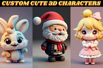 do 3d cute character cute 3d animal model chibi mascot 3d toy cartoon character
