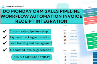 do monday CRM sales pipeline workflow automation invoice receipt integration