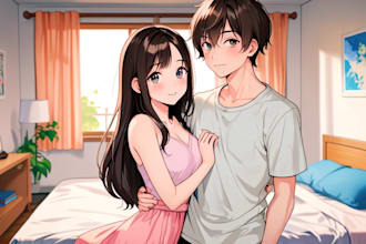 make anime couple portrait, anime family portrait