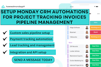 setup monday CRM automations for project tracking invoices pipeline management