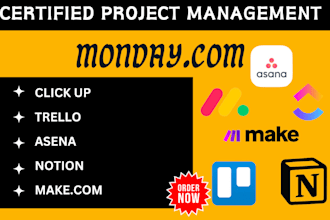 do project management on monday, clickup, asana, trello, monday crm zapier