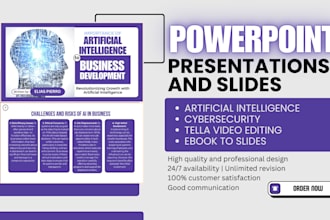 powerpoint slides for artificial intelligence, cybersecurity, tella video, ppt