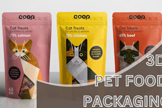 design a stunning 3d pet food packaging design, mylar bag, product packaging