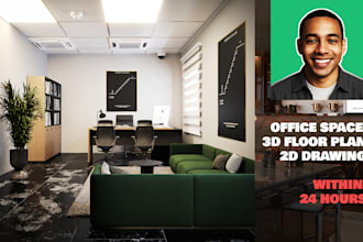 do space planning for office space, convert 2d to 3d floor plan in 24 hours