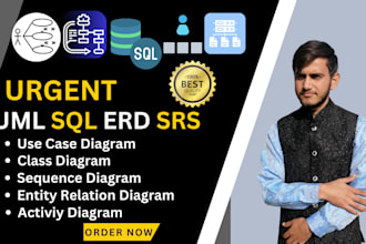 make your urgent uml diagrams, class diagram, bpmn, srs, erd, sql database tasks