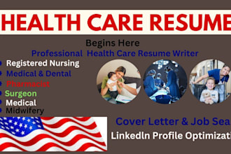 write health care, nursing, medical, dental pharmacist, surgeon and midwifery
