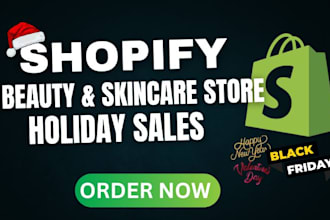 design a beauty and skincare shopify, store festive  landing page, christmas