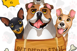 draw your beautiful pets like disney style cartoons