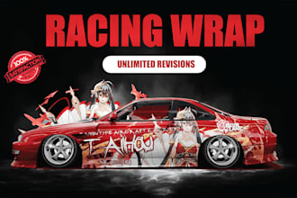 create professional racing car wrap, itasha wrap, bus wrap, truck wrap design