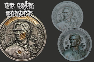 sculpt 3d cnc bas relief character coin badge token coin medal for 3d printing
