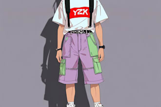 create short pants, t shirt, y2k streetwear design