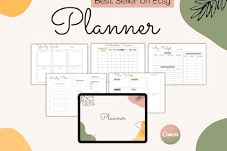 design canva planner template, journal and workbook