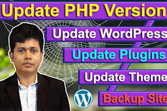 update PHP version, wordpress, theme, plugins, and backup full website
