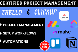 set up workflow, integrate and automate your trello, asana, clickup, monday crm