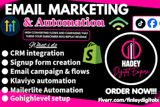 setup klaviyo email marketing automation mailerlite flows gohighlevel a2p expert