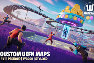 create custom fortnite uefn maps 1v1, tycoon, parkour, red vs blue
