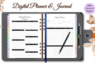 design digital planner, journal, monthly or weekly calendar