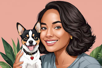 your pet and owner into a cartoon half body