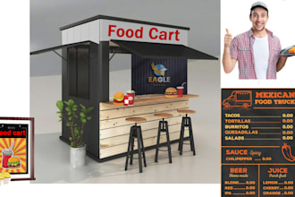 food cart wrap, food trailer, food stall, stand, container, food truck