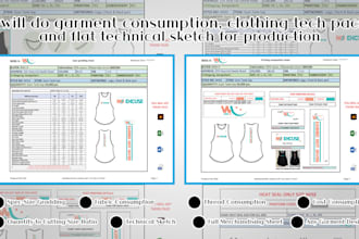 do garment merchandise, clothing tech pack, flat technical sketch for production