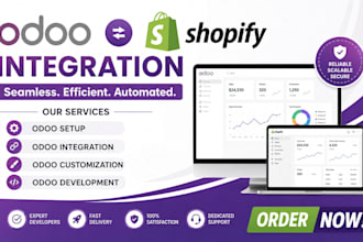 redesign odoo website setup odoo module and integrate automated odoo to shopify