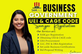 setup sam gov, obtain uei, cage code or llc registration, non profit and ein