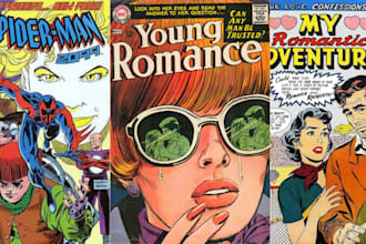 draw retro comic book, illustration, vintage comic, retro comic page, nsfw retro
