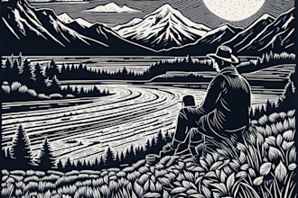 create artistic linocut illustration in my style