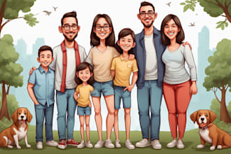 cartoon style family portrait