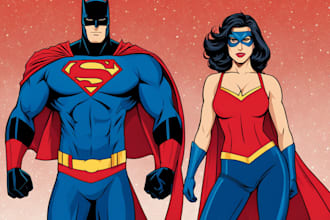 draw superhero couple portrait art for yo