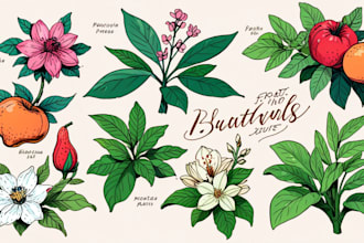 draw botanical illustrations of flowers, plants, fruits