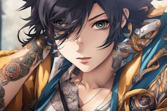 anime, cartoon tattoo design or illustration