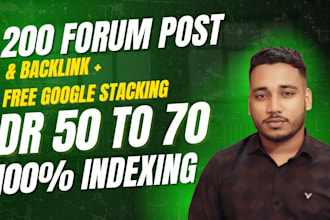 create 200 manual forum backlinks with free google stacking