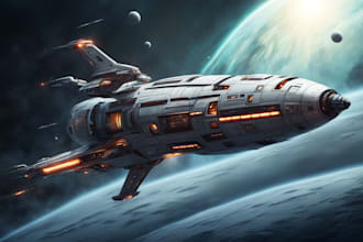 design a spaceship, sci fi illustration and sci fi art
