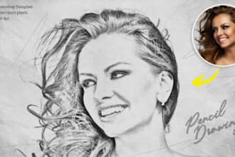 do photo restoration, family portrait and pencil sketch from photos