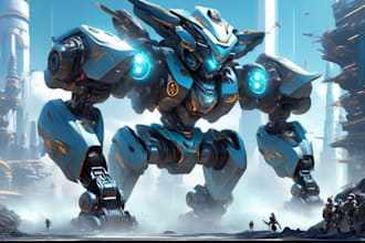 create robots and futuristic machinery idea art