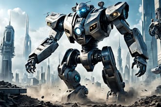 draw detail mecha robot character concept for you