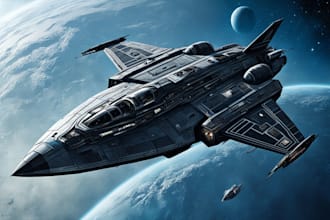 design a spaceship, sci fi illustration and sci fi art