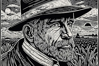 create artistic linocut illustration in my style